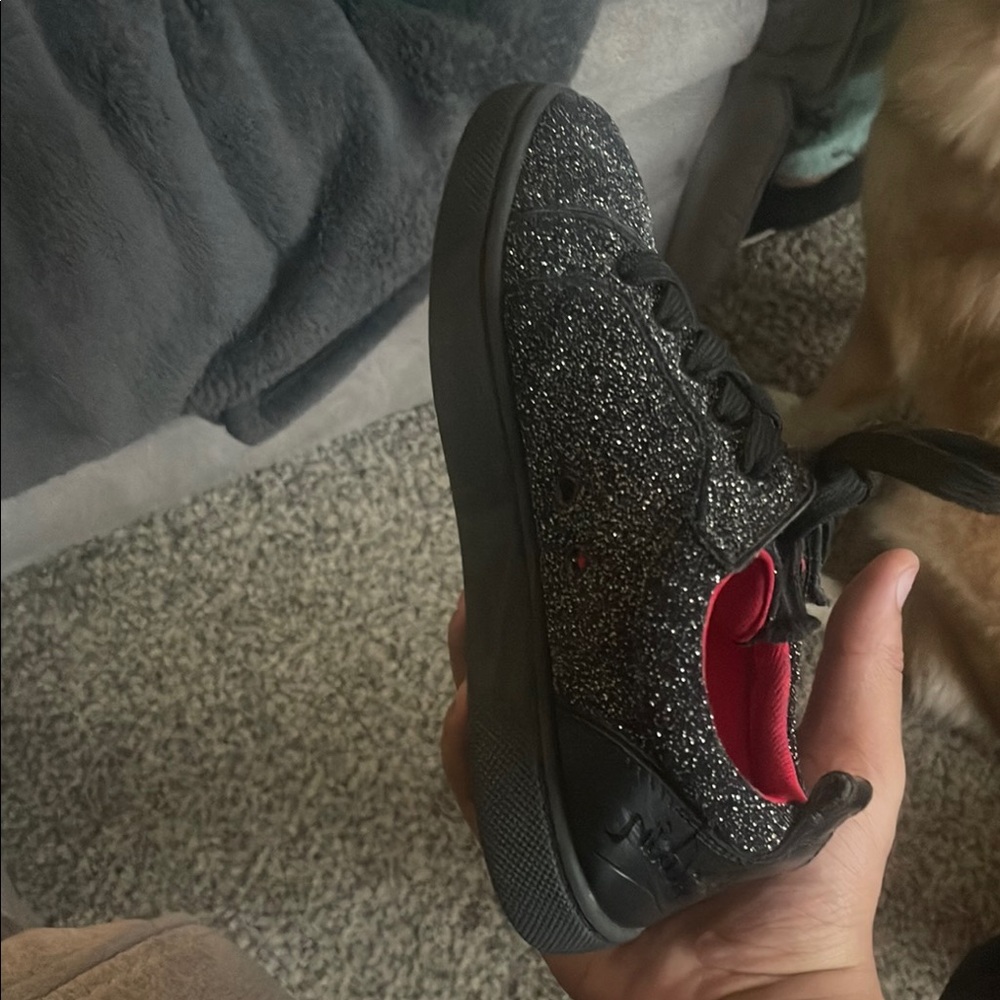christian louboutin black glitter sneakers